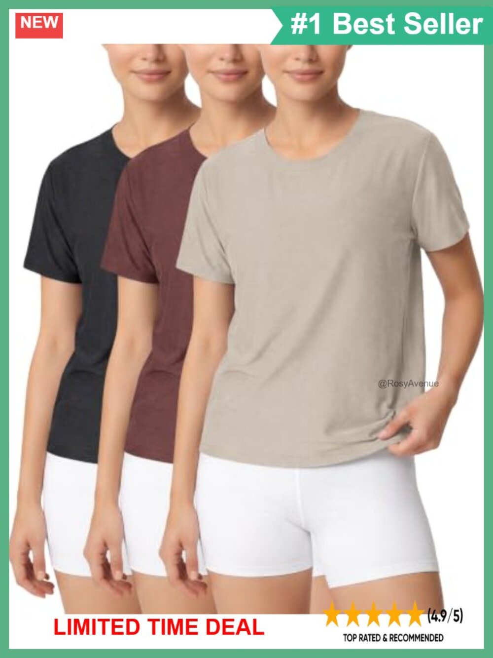 3-Pack Women's Performance Crew Neck Short Sleeve Tees UPF 50+ Quick-Dry